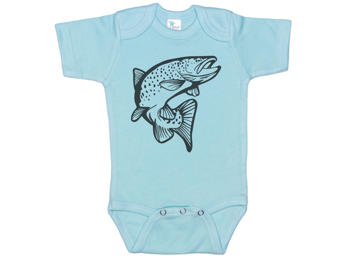 Fly Fishing Baby Clothes-Brown Trout Onesie®– Chase Me Tees LLC