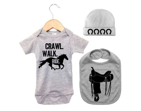Baby Horse Onesie, Horse Bundle, Baby Gift Set, Baby Shower, Gift For Baby, Equestrian Onesie, Equestrian Bodysuit, Infant Horse Outfit - Chase Me Tees LLC