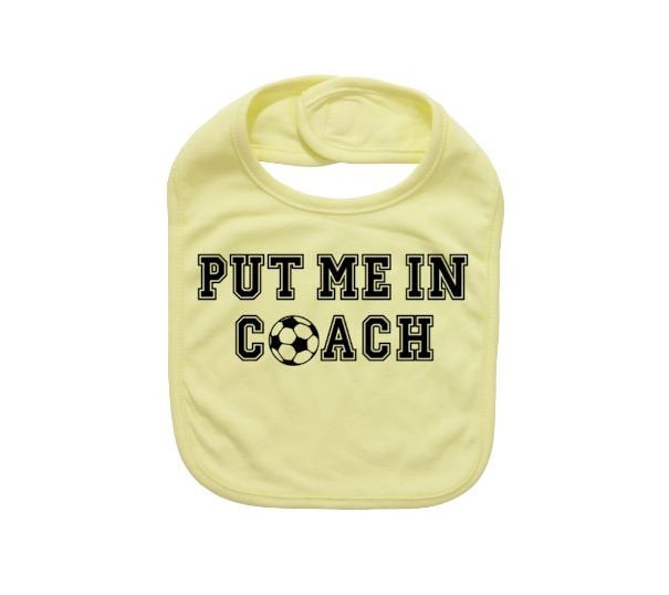Baby Soccer Bib, Put Me In Coach, Newborn Bib, Soccer Apparel, Infant Futbol Bibs, Cute Baby Clothes, Baby Shower Gift, Futbol Bibs, Newborn - Chase Me Tees LLC