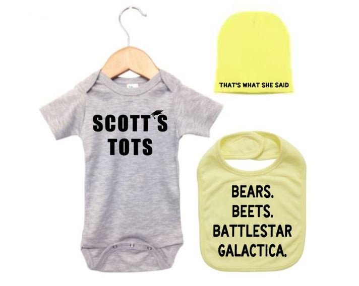 Scott's Tots Baby Onesie, Scott's Tots, The Office Bundle, The TV Show "The Office", Baby Shower Gift, The Office Baby Outfit, Funny Baby - Chase Me Tees LLC