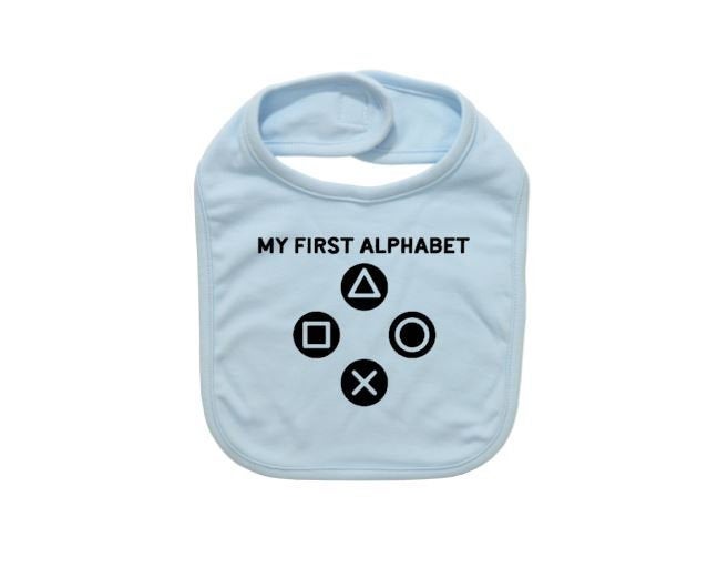 Cute Baby Bib, My First Alphabet, Funny Baby Bibs, Gift For Newborn, Baby Shower, Gamer Baby, Video Game Apparel, Infant Bibs, Nerd Baby - Chase Me Tees LLC