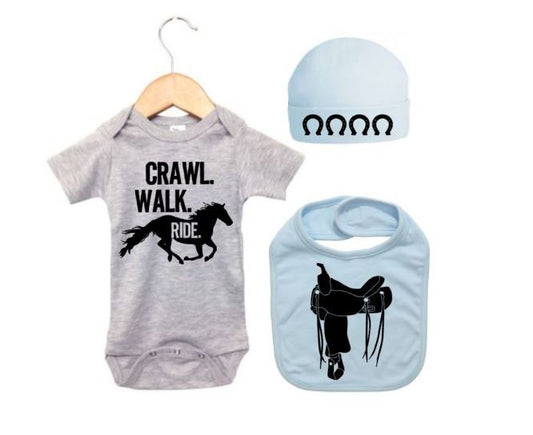 Baby Horse Onesie, Horse Bundle, Baby Gift Set, Baby Shower, Gift For Baby, Equestrian Onesie, Equestrian Bodysuit, Infant Horse Outfit - Chase Me Tees LLC