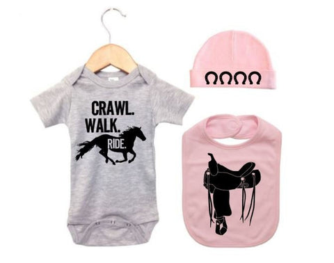 Baby Horse Onesie, Horse Bundle, Baby Gift Set, Baby Shower, Gift For Baby, Equestrian Onesie, Equestrian Bodysuit, Infant Horse Outfit - Chase Me Tees LLC