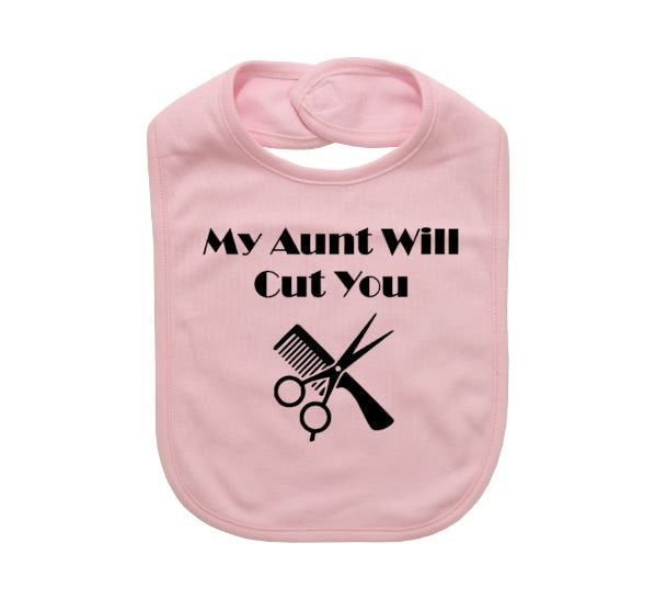 Hair Stylist Baby Bib, My Aunt Will Cut You, Beauty Salon Baby Bib, Hairdresser Bib, Hairstylist Baby Bibs, Newborn Beautician. Baby Shower - Chase Me Tees LLC