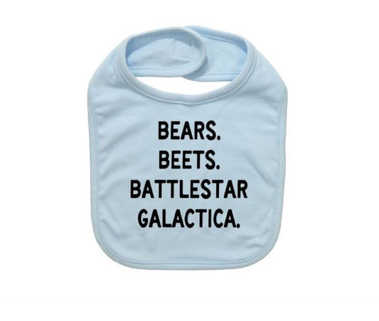 Bears Beets Battlestar Galactica, The Office Baby Bib, Baby Shower Gift, Gift For Baby, The Office Apparel, Funny Newborn Bib, Infant Bibs - Chase Me Tees LLC