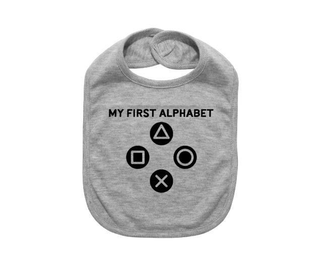 Cute Baby Bib, My First Alphabet, Funny Baby Bibs, Gift For Newborn, Baby Shower, Gamer Baby, Video Game Apparel, Infant Bibs, Nerd Baby - Chase Me Tees LLC