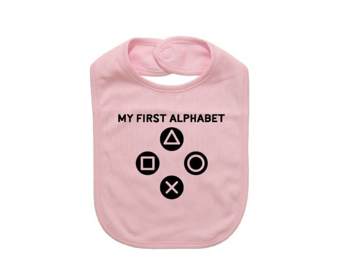Cute Baby Bib, My First Alphabet, Funny Baby Bibs, Gift For Newborn, Baby Shower, Gamer Baby, Video Game Apparel, Infant Bibs, Nerd Baby - Chase Me Tees LLC