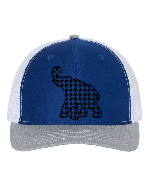 Roll Tide Hat, Houndstooth Elephant, Alabama Football, Alabama Trucker Hat, Alabama Snap Back, Alabama Fan, Football Hat, Black Text - Chase Me Tees LLC