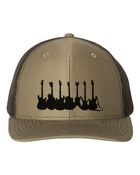 Guitarist Hat, Guitars, Guitar Hat, Gift For Guitarist, Trucker Hat, Snapback, Music Junkie, Musician Apparel, Music Lover, Black Text - Chase Me Tees LLC