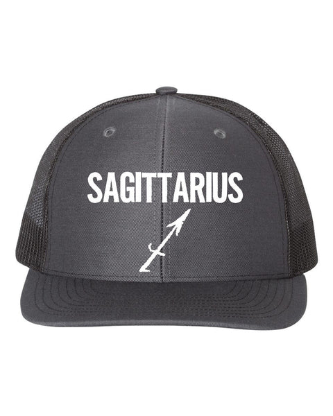 Sagittarius Hat, Sagittarius, Trucker Hat, Adjustable, 10 Different Colors!, Gift For Sagittarius, Horoscope Hat, Astrology Hat, White Text - Chase Me Tees LLC