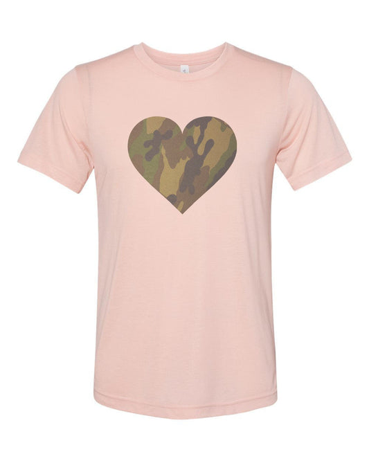 Camo Heart, Camo Shirt, Sublimation, Soft Bella T, Gift For Her, Camo Print, Heart Shirt, Mom Shirt, Camo Print Heart, Love, Unisex T - Chase Me Tees LLC