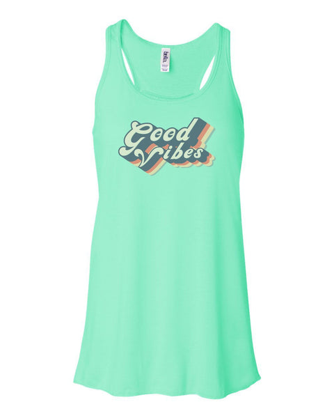 Racerback, Good Vibes, Retro Tank Top, Vintage Racerback, Soft Bella Canvas, Sublimation, Gift For Her, Vintage Tank, Ladies Top, 70's Tank - Chase Me Tees LLC