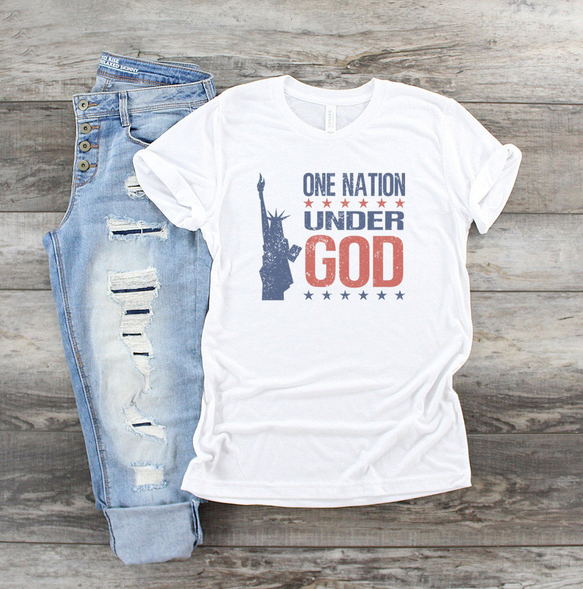 Patriotic Shirt, One Nation Under God, Unisex T, Soft Bella Canvas, America Shirt, Merica Shirt, Lady Liberty Tee, Vintage Tees, USA Shirt - Chase Me Tees LLC