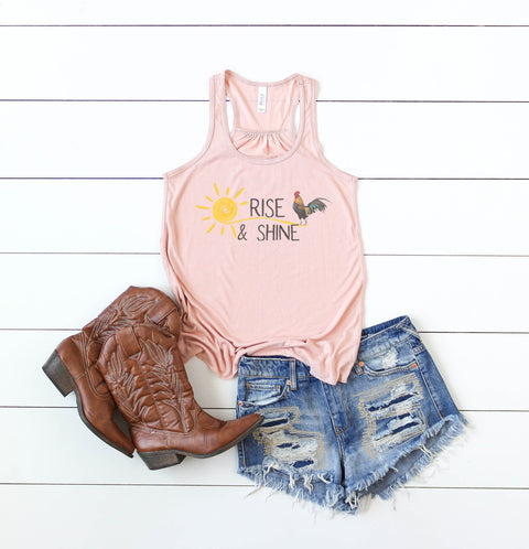 Farm Tank Top, Rooster Rise And Shine, Rooster Tank, Women's Racerback, Gift For Her, Country Apparel, Country Sayings, Workout Tank, Gym T - Chase Me Tees LLC