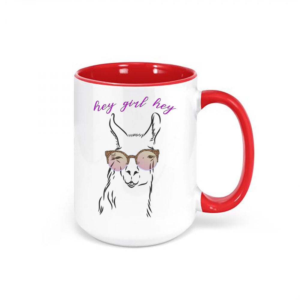 Llama Coffee Mug, Hey Girl Hey, Llama Mug, Llama Lover, Llama With Sunglasses, Hey Girl Hey Mug, Hey Girl Hey Cup, Gift For Her, Sublimated - Chase Me Tees LLC