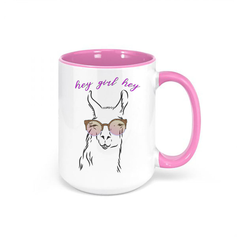 Llama Coffee Mug, Hey Girl Hey, Llama Mug, Llama Lover, Llama With Sunglasses, Hey Girl Hey Mug, Hey Girl Hey Cup, Gift For Her, Sublimated - Chase Me Tees LLC
