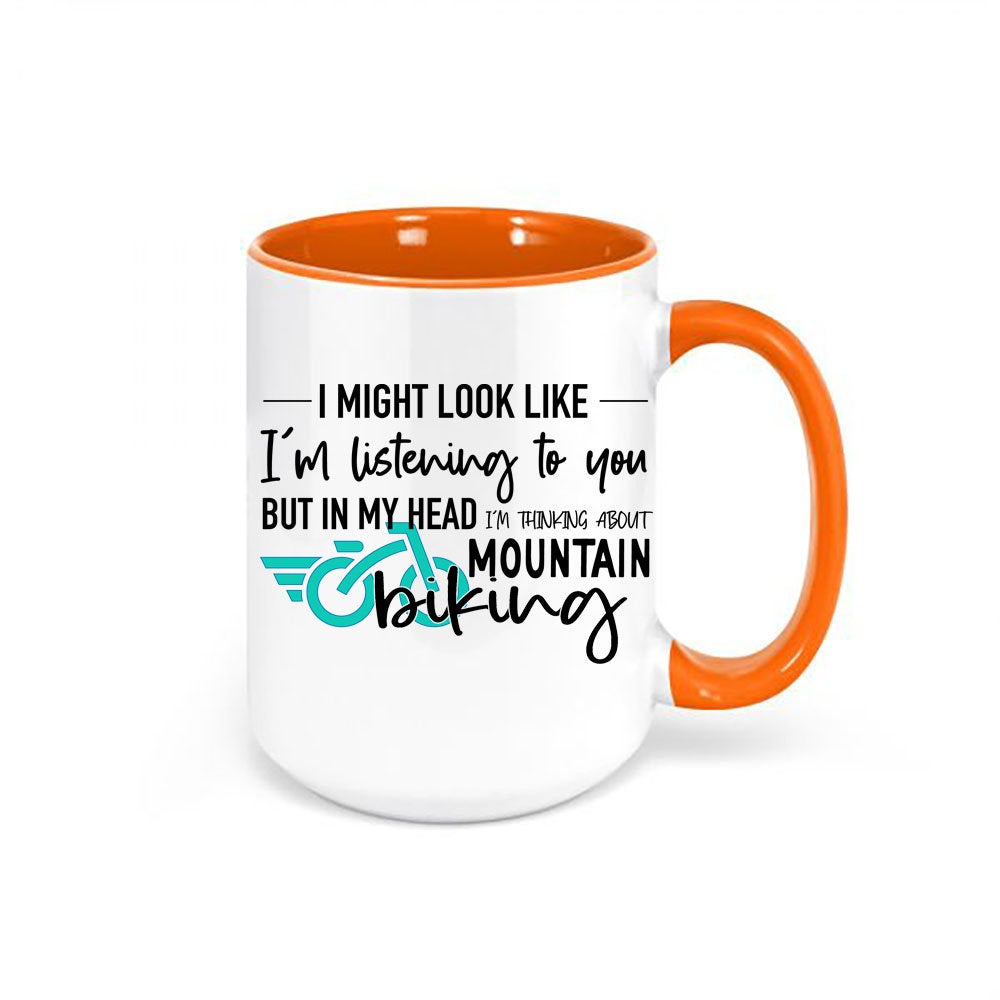 Mountain Bike Mug, Thinking About Mountain Biking, Mountain Bike Gift, Biking Mug, Gift For Him, Bicycle Mug, Bicycle Gift, Biking Cup - Chase Me Tees LLC
