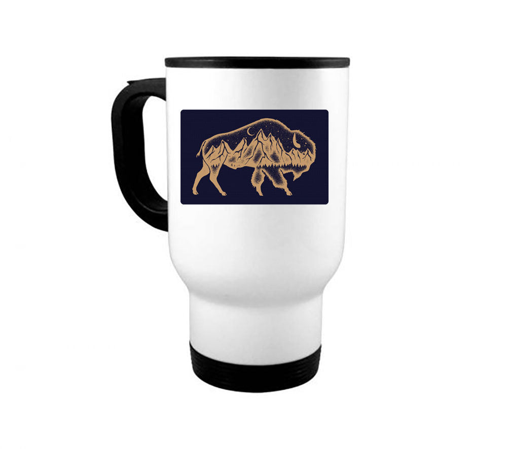 Buffalo Coffee Mug, Mountain Buffalo, Bison Mug, Buffalo Gift, Bison Cup, 14oz Travel Mug, Mountain Mug, Rustic Decor, Mountain Lover, Bison - Chase Me Tees LLC
