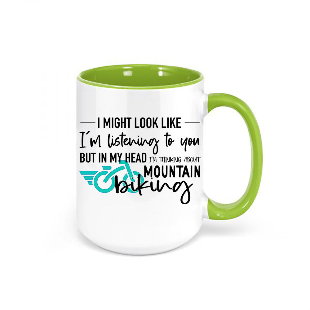 Mountain Bike Mug, Thinking About Mountain Biking, Mountain Bike Gift, Biking Mug, Gift For Him, Bicycle Mug, Bicycle Gift, Biking Cup - Chase Me Tees LLC