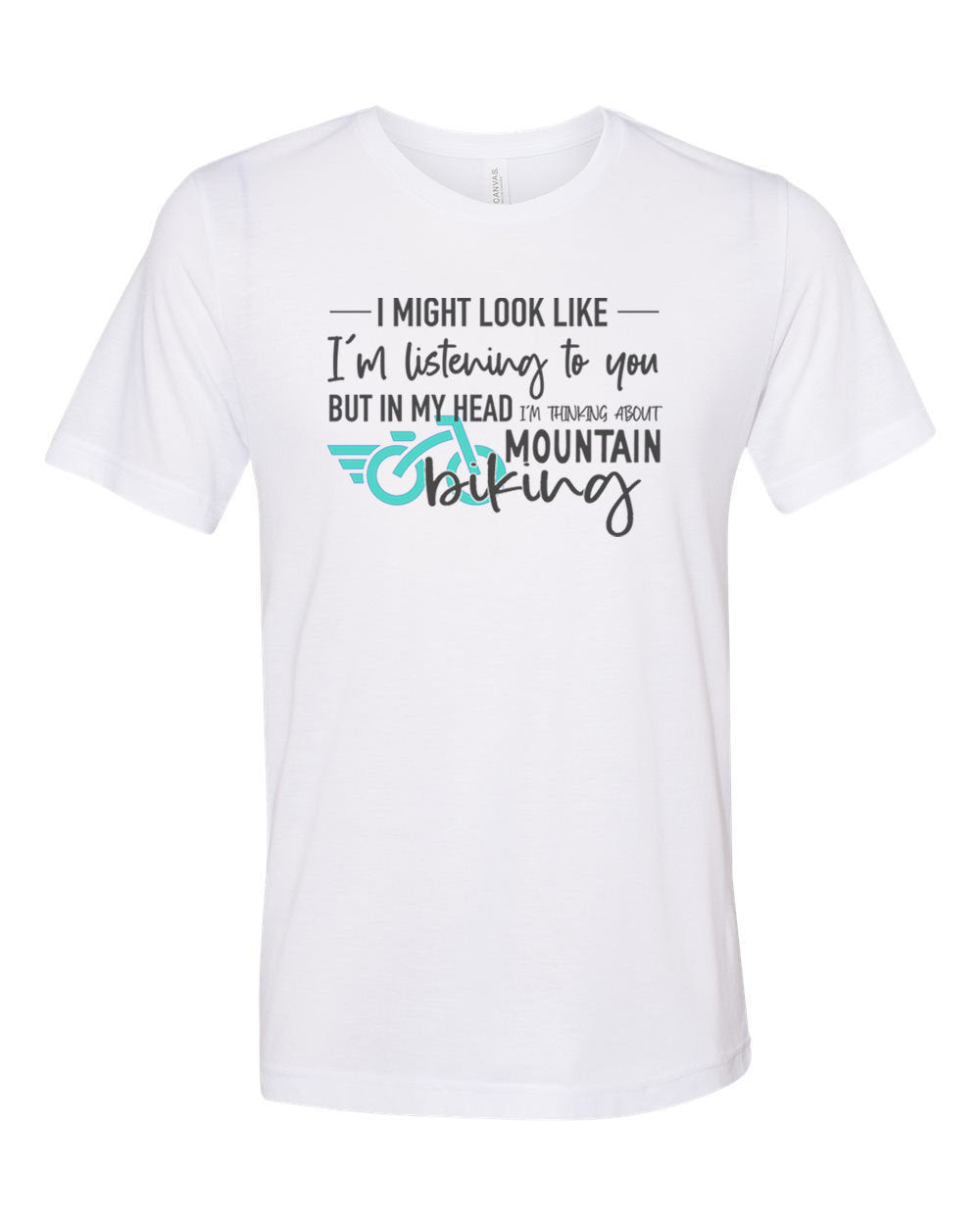 Mountain Bike Shirt, Thinking About Mountain Biking, Biking Gift, Gift For Biker, Unisex Fit, Gift For Her, Biking Apparel, Sublimated Tee - Chase Me Tees LLC