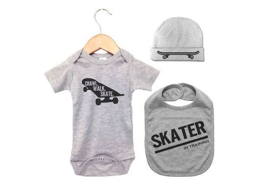 Baby Skateboard Outfit, Skateboard Bundle, Skateboard Onesie, Baby Skating Onesie, Baby Shower Gift, Skateboard Romper, Skating Onesie - Chase Me Tees LLC