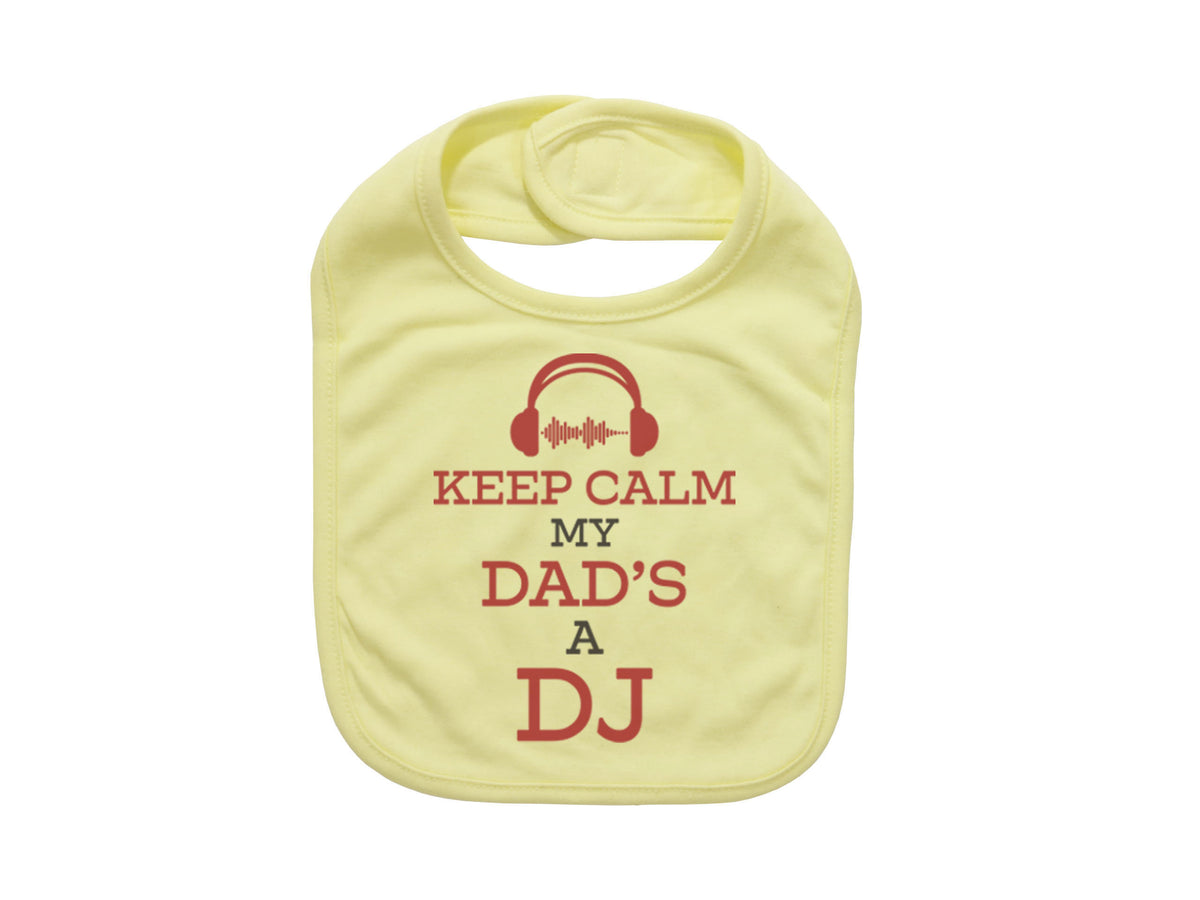 DJ Baby Bib, Keep Calm My Dad's A DJ, Dad Baby Announcement, Music Bib, Funny Baby Bibs, Gift For Newborn, Music Baby Bib, Dj Bib, Infant - Chase Me Tees LLC