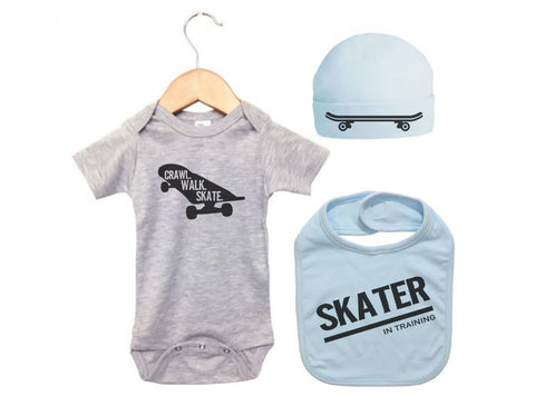 Baby Skateboard Outfit, Skateboard Bundle, Skateboard Onesie, Baby Skating Onesie, Baby Shower Gift, Skateboard Romper, Skating Onesie - Chase Me Tees LLC