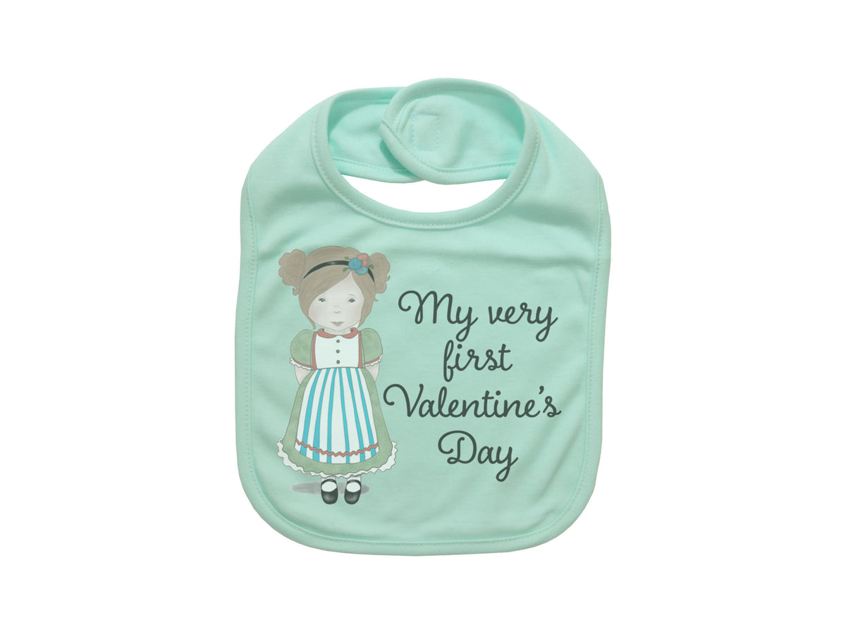 My Very First Valentine's Day, Maureen, Valentine's Day Bib, Baby Shower Gift, Cute Baby Bibs, Newborn Bib, Loved Bib, Valentine Bib - Chase Me Tees LLC
