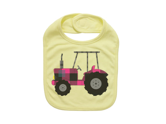 Tractor Bib, Pink Plaid Tractor, Farm Bib, Gift For Newborn, Infant Bibs, Future Farmer, Plaid Bibs, Baby Girl, Farming Baby, Country Baby - Chase Me Tees LLC