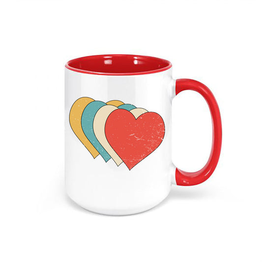 Heart Mug, Colorful Hearts, Valentine's Day Mug, Heart Coffee Cup, Gift For Her, Valentine's Mug, Sublimated Design, Vintage Hearts, Retro - Chase Me Tees LLC