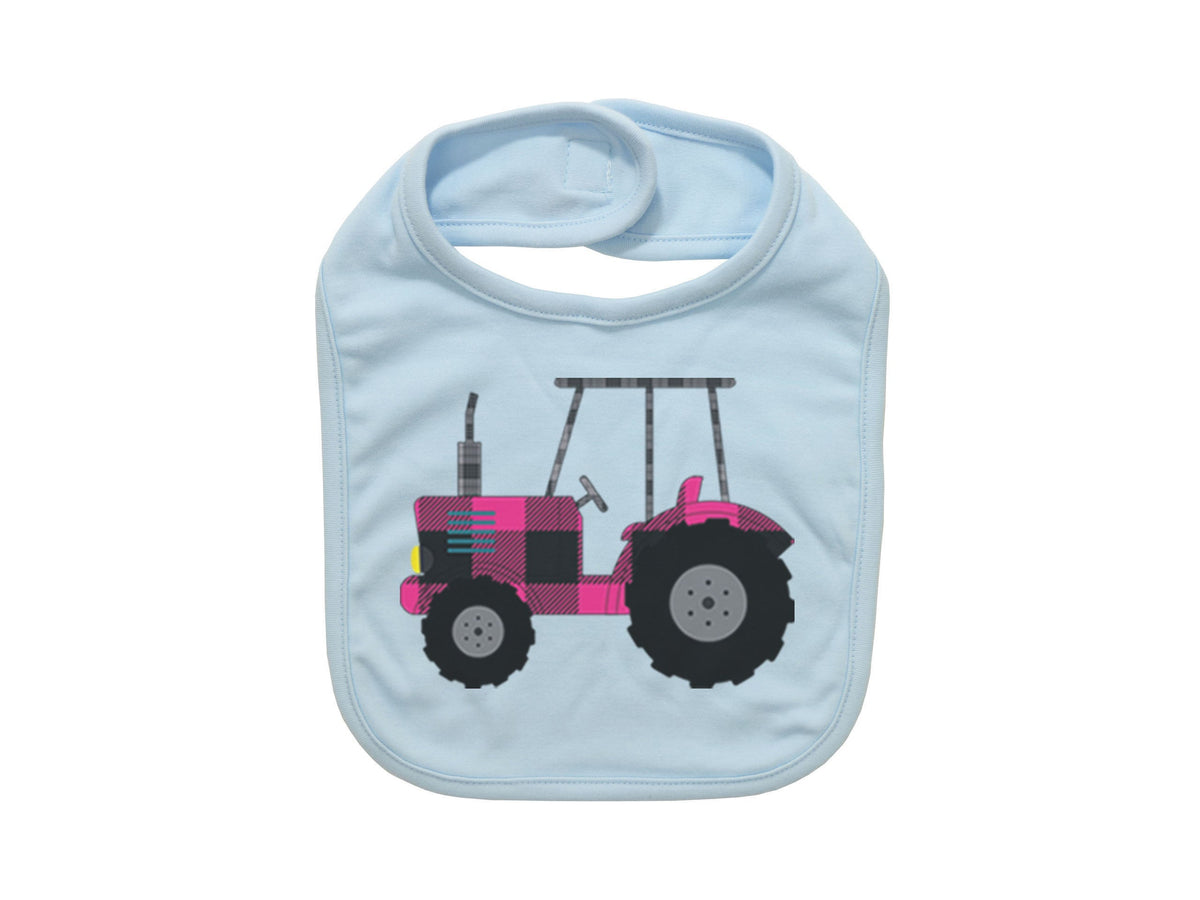 Tractor Bib, Pink Plaid Tractor, Farm Bib, Gift For Newborn, Infant Bibs, Future Farmer, Plaid Bibs, Baby Girl, Farming Baby, Country Baby - Chase Me Tees LLC