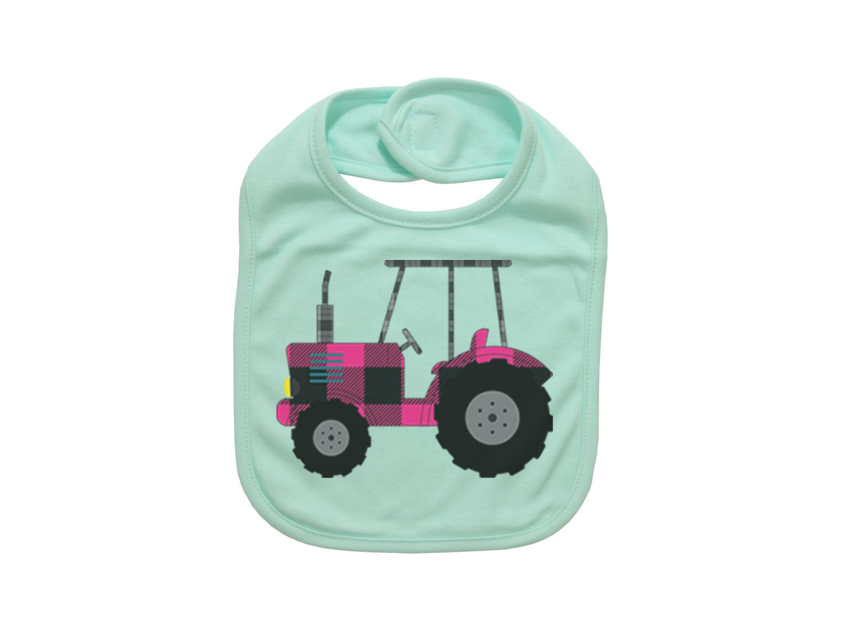 Tractor Bib, Pink Plaid Tractor, Farm Bib, Gift For Newborn, Infant Bibs, Future Farmer, Plaid Bibs, Baby Girl, Farming Baby, Country Baby - Chase Me Tees LLC