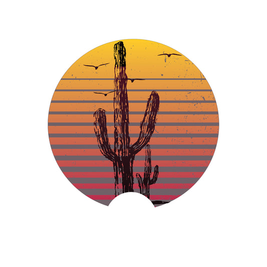 Car Coaster, Cactus Car Coaster, Cactus Sunset, Cactus Gift, Sunset Coaster, Car Accessories, Car Gift, Truck Coaster, Vehicle Accessories - Chase Me Tees LLC