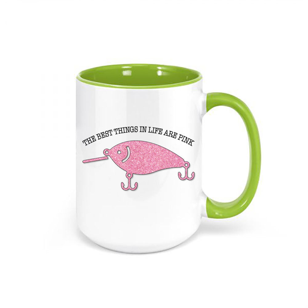Fishing Mug, Fishing Gift, The Best Things In Life Are Pink, Crappie Fishing Mug, Crappie Coffee Mug, Pink Lures, Pink, Funny Fishing Mug - Chase Me Tees LLC
