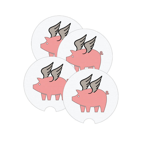 Car Coaster, Pig Wings, Pig Coaster, Pig Lover, Pig Gift, When Pigs Fly, Pigs, Car Accessories, Car Gift, Truck Coaster, Car Drink Coaster - Chase Me Tees LLC
