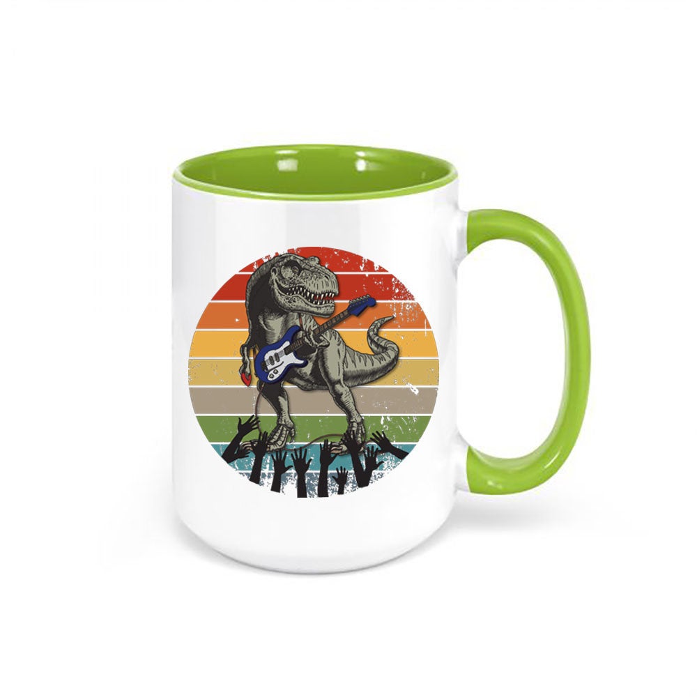 Guitar Mug, Dino Guitar, Guitarist Mug, Musician Coffee Mug, Lead Guitarist Mug, Dinosaur Playing Guitar, Guitarist Gift, Vintage Coffee Mug - Chase Me Tees LLC