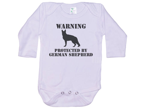 Warning Protected By German Shepherd Baby Onesie