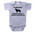 Warning Protected By A Golden Retriever, Golden Retriever Baby Onesie, Golden Retriever Bodysuit, Newborn Golden Retriever Outfit, Funny Dog - Chase Me Tees LLC