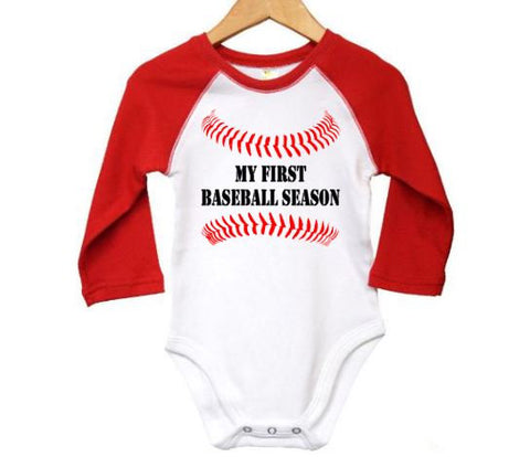 Raglan Baseball Onesie, My First Baseball Season, Baseball Onesie, Baseball Bodysuit, Baseball Romper, Newborn Baseball, Infant Baseball - Chase Me Tees LLC