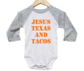 Texas Onesie, Jesus Texas And Tacos, Texas Bodysuit, Texas Baby, Texas Romper, Big Orange, Hook'em Horns, Texas Longhorn, Taco Bodysuit - Chase Me Tees LLC