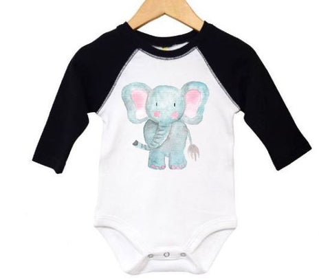 Elephant Onesie, Watercolor Elephant, Elephant Bodysuit, Elephant Romper, Baby Elephant Outfit, Raglan Onesie, Newborn Elephant, Cute Infant - Chase Me Tees LLC