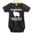 Pomeranian Onesie, Warning Protected By Pomeranian, Pomeranian Bodysuit, Pomeranian Romper, Newborn Pomeranian, Infant Pomeranian, Cute Baby - Chase Me Tees LLC