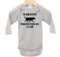 Warning Protected By A Lab, Labrador Baby Onesie, Funny Baby Outfit, Bodysuit For Newborn, Lab, Trendy Infant Outfit, Lab Onesie For Baby - Chase Me Tees LLC
