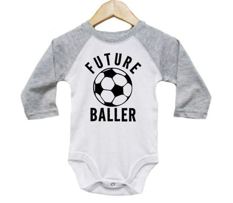 Soccer Onesie, Future Baller, Newborn Soccer Outfit, Futbol Onesie, Raglan Onesie, Soccer Bodysuit, Soccer Romper, Baby Shower Gift, Soccer - Chase Me Tees LLC