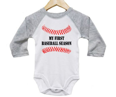 Raglan Baseball Onesie, My First Baseball Season, Baseball Onesie, Baseball Bodysuit, Baseball Romper, Newborn Baseball, Infant Baseball - Chase Me Tees LLC