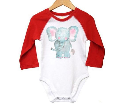 Elephant Onesie, Watercolor Elephant, Elephant Bodysuit, Elephant Romper, Baby Elephant Outfit, Raglan Onesie, Newborn Elephant, Cute Infant - Chase Me Tees LLC