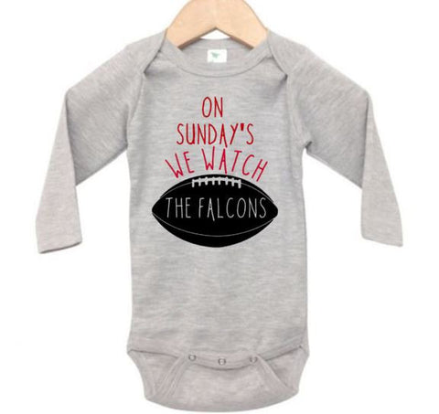 On Sunday's We Watch The Falcons, Falcons Onesie, Football Onesie, Football Bodysuit, Falcons Bodysuit, Atlanta Football, Falcons Football - Chase Me Tees LLC