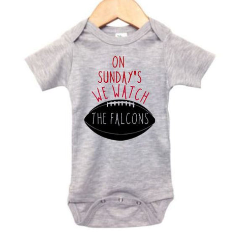 On Sunday's We Watch The Falcons, Falcons Onesie, Football Onesie, Football Bodysuit, Falcons Bodysuit, Atlanta Football, Falcons Football - Chase Me Tees LLC