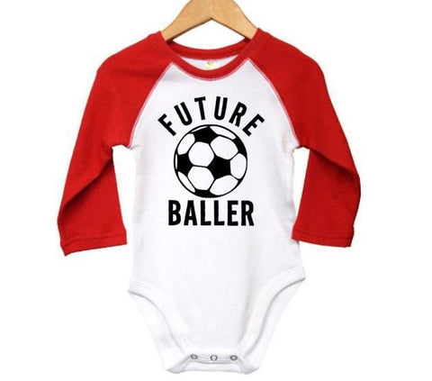 Soccer Onesie, Future Baller, Newborn Soccer Outfit, Futbol Onesie, Raglan Onesie, Soccer Bodysuit, Soccer Romper, Baby Shower Gift, Soccer - Chase Me Tees LLC