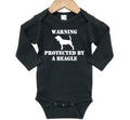 Warning Protected By A Beagle Onesie, Beagle Onesie, Beagle Bodysuit, Beagle Romper, Baby Shower Gift, Beagle Creeper, Newborn Beagle Outfit - Chase Me Tees LLC